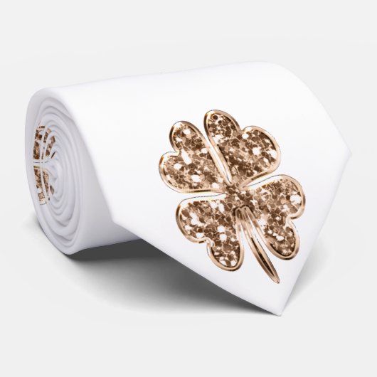 Golden Four Leaf Clover Stylish Gold en White Stropdas (Opgerold)