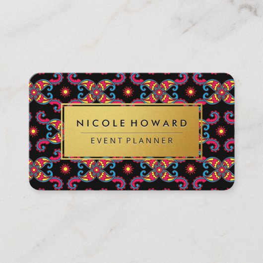 Golden Frame Artistic Paisley Pattern Visitekaartje (Voorkant)