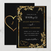 Golden Frame Hearts Love Toast Faire-part de maria (Devant / Derrière)