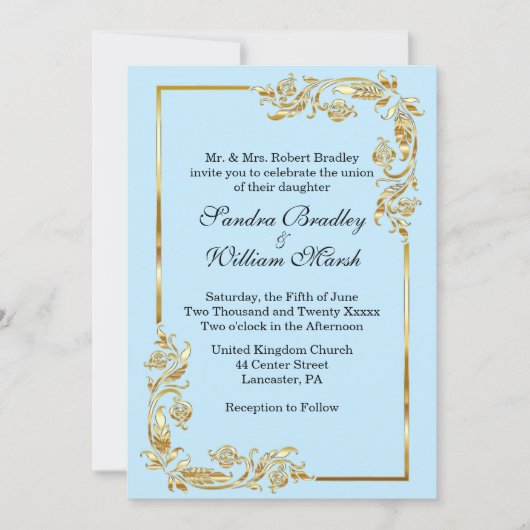 Golden Frame Traditional Blue Invitation (Devant)