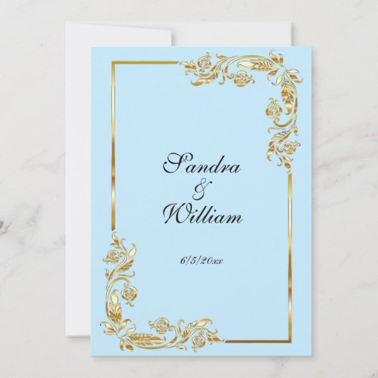 Golden Frame Traditional Blue Invitation (Dos)
