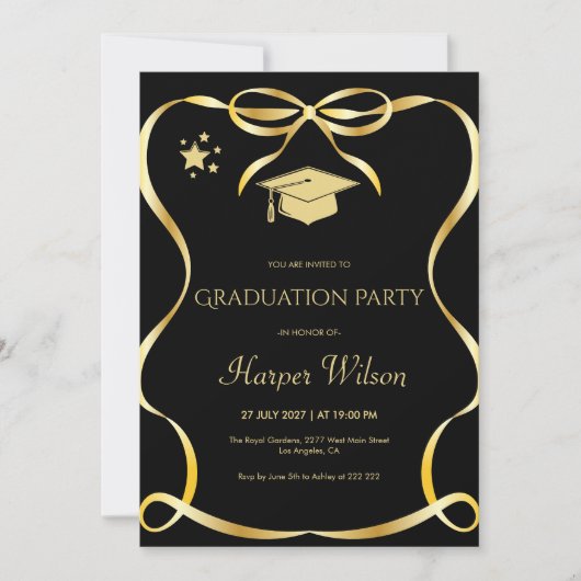 Golden Frame with Bow Graduation Invitation (Devant)