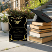 Golden Frame with Bow Graduation Invitation
