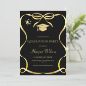 Golden Frame with Bow Graduation Invitation Kaart (Staand voorkant)