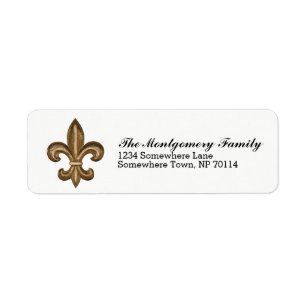 Golden French Fleur De Lis Crest & Family Name Etiket