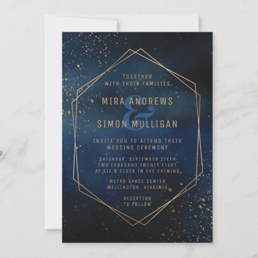 Golden Galaxy Wedding Invitation Kaart (Voorkant)