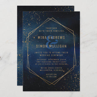 Golden Galaxy Wedding Invitation Kaart