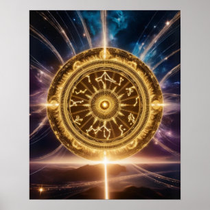 Golden Galaxy Zodiac Mandala   Poster de luxe