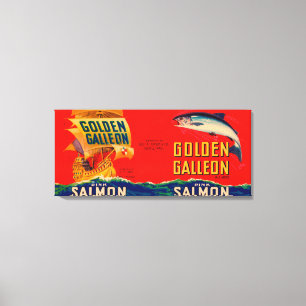 Golden Galleon Brand Salmon Label- Seattle, WA Canvas Afdruk