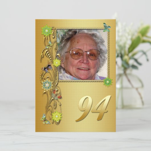 Golden Garden 94e verjaardag uitnodiging (Staand voorkant)