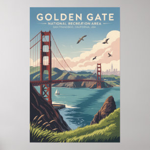 Golden Gate Affiche de voyage vintage de San Fra