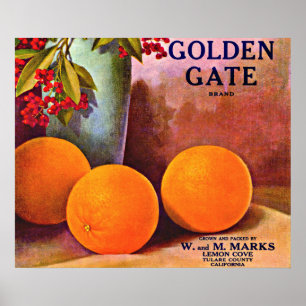 Golden Gate Brand oranje-krattenlabel uit de jaren Poster
