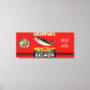 Golden Gate Brand Salmon Label- Seattle, WA Canvas Afdruk