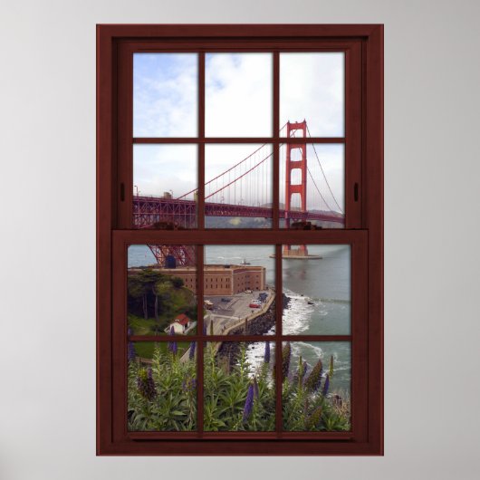 Golden Gate Bridge Faux Cherry Wood Window Poster (Voorkant)