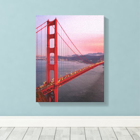 Golden gate bridge gooit kussen canvas afdruk (Insitu (Houten vloer))