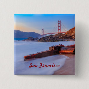 Golden Gate Bridge in San Francisco, Baker Beach Vierkante Button 5,1 Cm