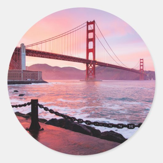 Golden Gate Bridge, landschappelijke foto, Ronde Sticker (Voorkant)