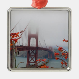 Golden Gate Bridge met Oranje bloemen Metalen Ornament