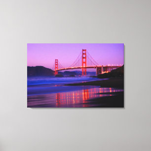 Golden Gate Bridge op Baker Beach bij zonsondergan Canvas Afdruk