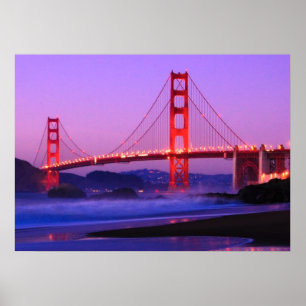 Golden Gate Bridge op Baker Beach bij zonsondergan Poster