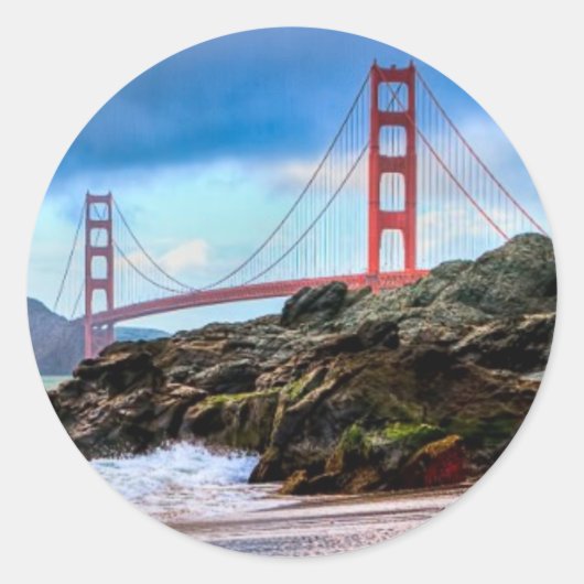 Golden Gate Bridge op zonsondergang Ronde Sticker (Voorkant)