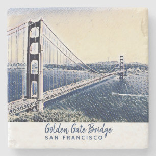 Golden Gate Bridge San Francisco Waterverf Art Stenen Onderzetter