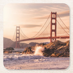 Golden gate bridge van het Strand van Baker Vierkante Kartonnen Onderzetter