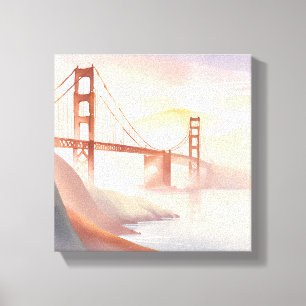 Golden Gate Bridge Zonsopgang Mooie Aquarel Canvas Afdruk