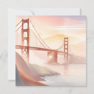 Golden Gate Bridge Zonsopgang Mooie Aquarel Kaart
