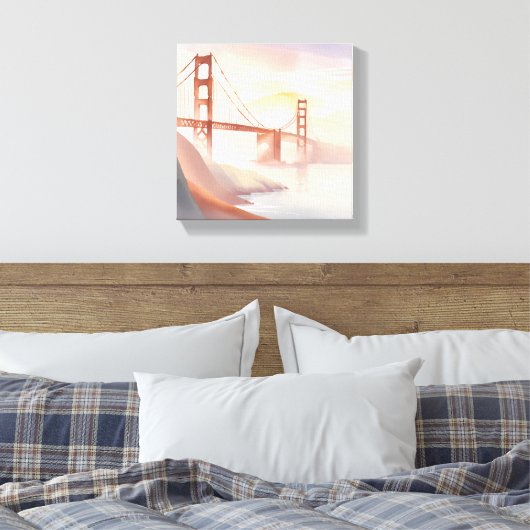 Golden Gate Bridge | Zonsopgang Mooie Waterverf Canvas Afdruk (Insitu (Slaapkamer))