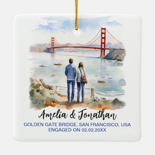 Golden Gate, San Francisco, Waterverf Reiskunst Keramisch Ornament (Achterkant)