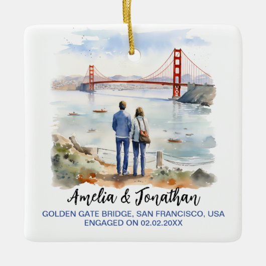Golden Gate, San Francisco, Waterverf Reiskunst Keramisch Ornament (Voorkant)