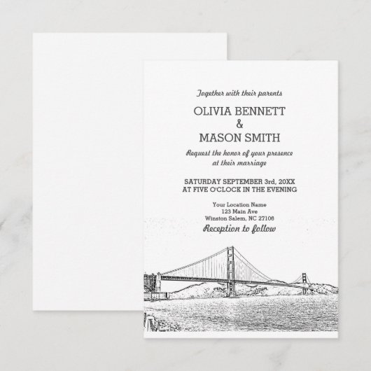 Golden Gate San Francisco Wedding Invitation Kaart (Voorkant / Achterkant)