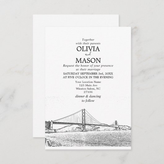 Golden Gate San Francisco Wedding Invitation Kaart (Voorkant / Achterkant)