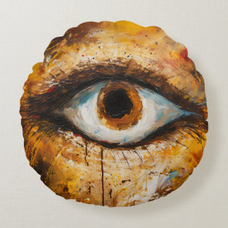 Golden Gaze - Abstracte oogkunst Rond Kussen