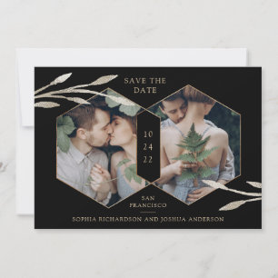 Golden Geometric   Botanische twee foto zwart Save The Date