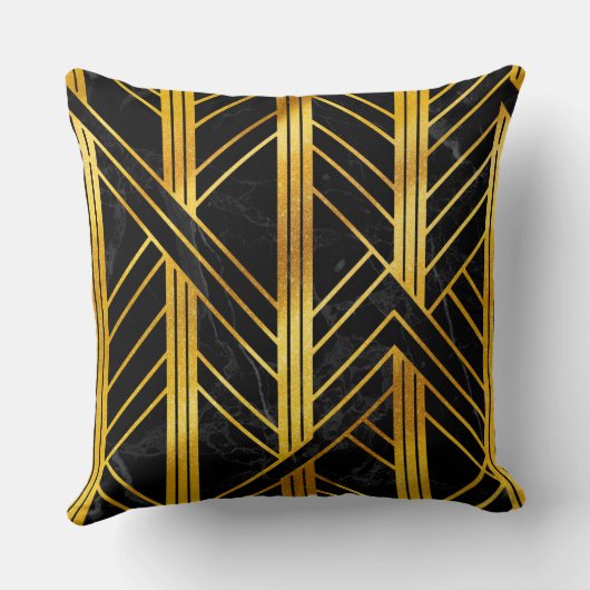 Golden Geometric Dimoned Art Deco over zwarte marm Kussen (Achterkant)