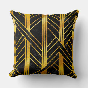 Golden Geometric Dimoned Art Deco over zwarte marm Kussen