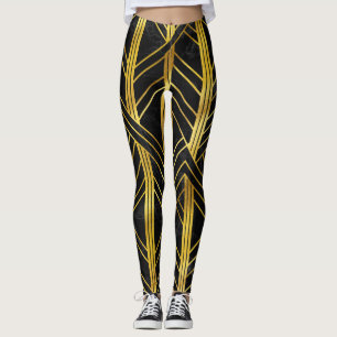 Golden Geometric Dimoned Art Deco over zwarte marm Leggings