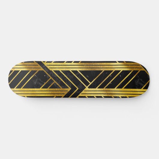 Golden Geometric Dimoned Art Deco over zwarte marm Skateboard (Horizontaal)