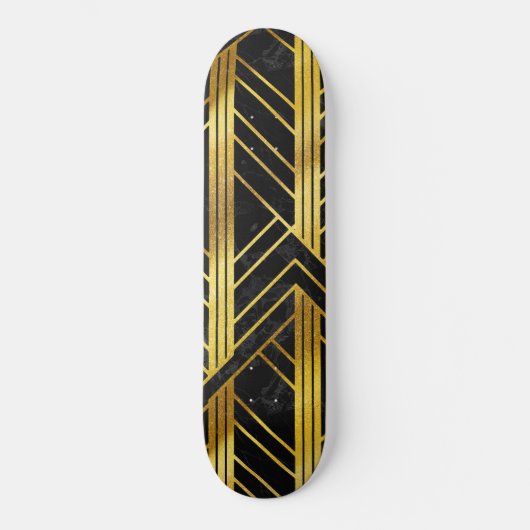 Golden Geometric Dimoned Art Deco over zwarte marm Skateboard (Voorkant)