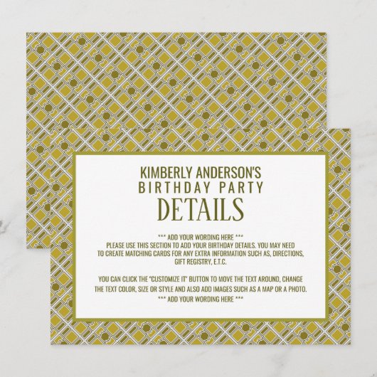 Golden Geometric Pattern, Modern Birthday Detail Kaart (Voorkant / Achterkant)