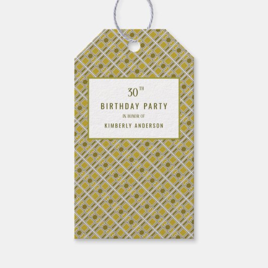 Golden Geometric Pattern, Modern Birthday Party Cadeaulabel (Voorkant)