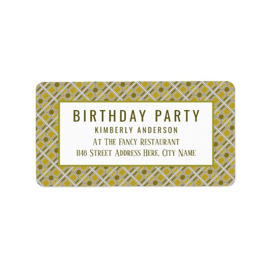 Golden Geometric Pattern, Modern Birthday Party Etiket (Voorkant)