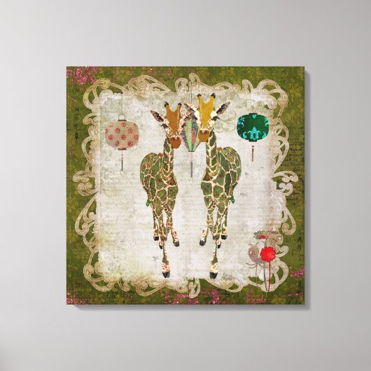 Golden Giraffes Olive Twilight Canvas Afdruk (Voorkant)