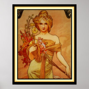 Golden Girl met Bouquet van Alphonse Mucha 16 x 20 Poster