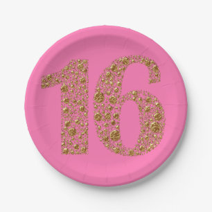 Golden Glam 16 Zestien 16e Verjaardag ELKE KLEUR Papieren Bordje