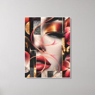 Golden Glamour Woman Collage Art Canvas Afdruk