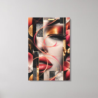 Golden Glamour Woman Collage Art Canvas Afdruk