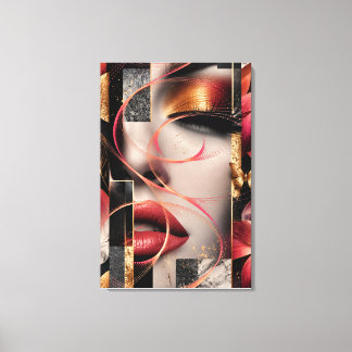 Golden Glamour Woman Collage Art Canvas Afdruk